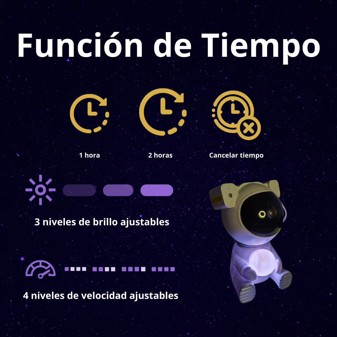 Proyector Astronauta 3 en 1: Nebulosas, Estrellas y Lámpara de Luna.